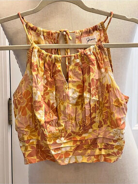 Jopna Floral Crop Top in Orange & Pink Size Small